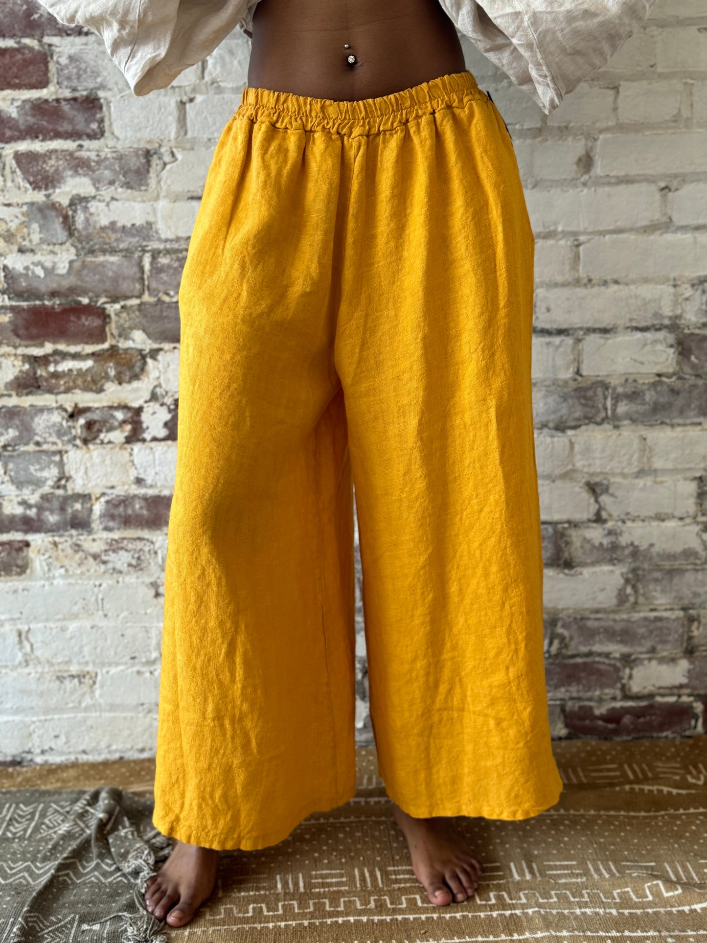 100% Italian Linen Wide Leg Pant with Pockets