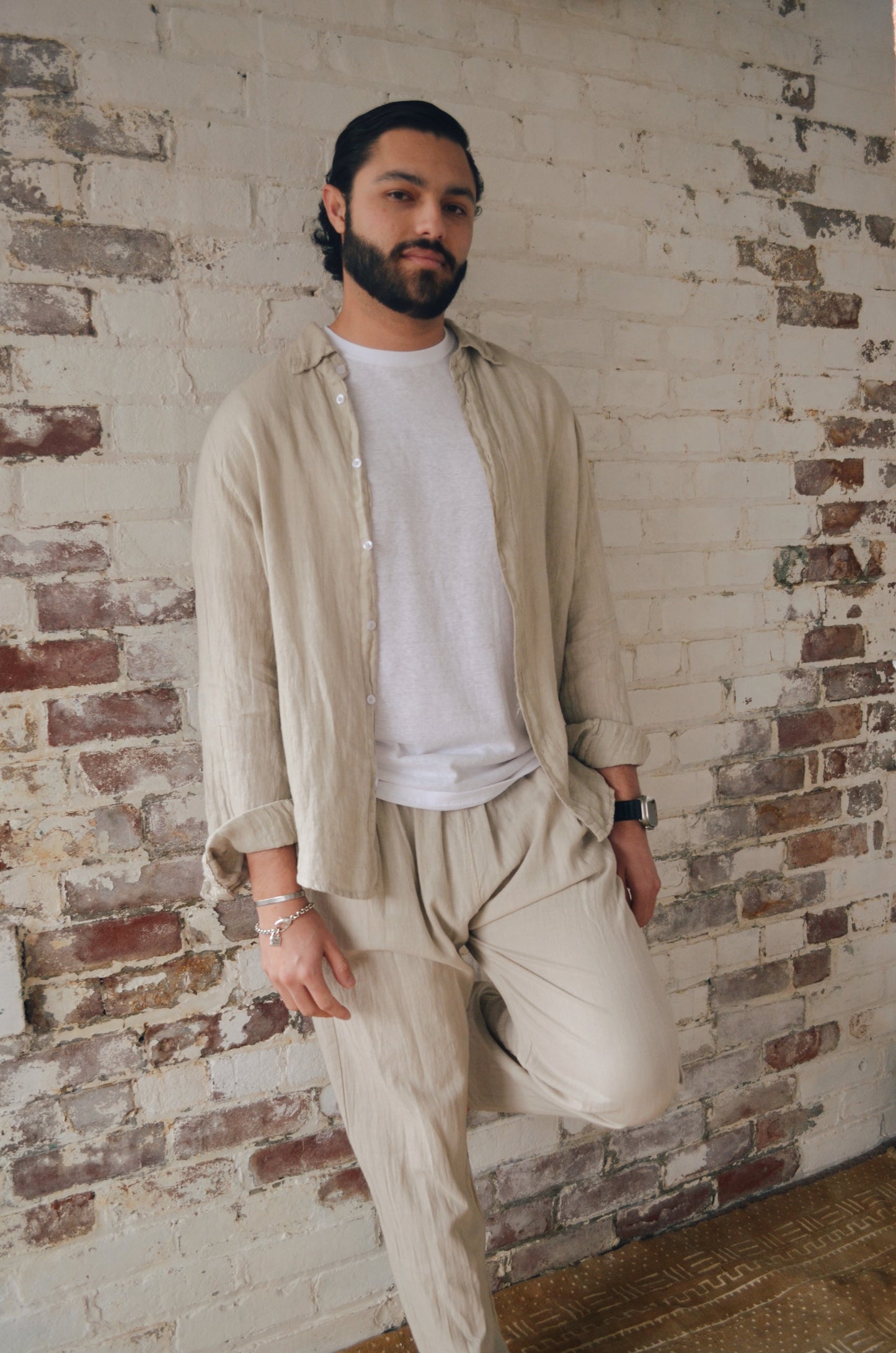 Taupe Linen Button Up