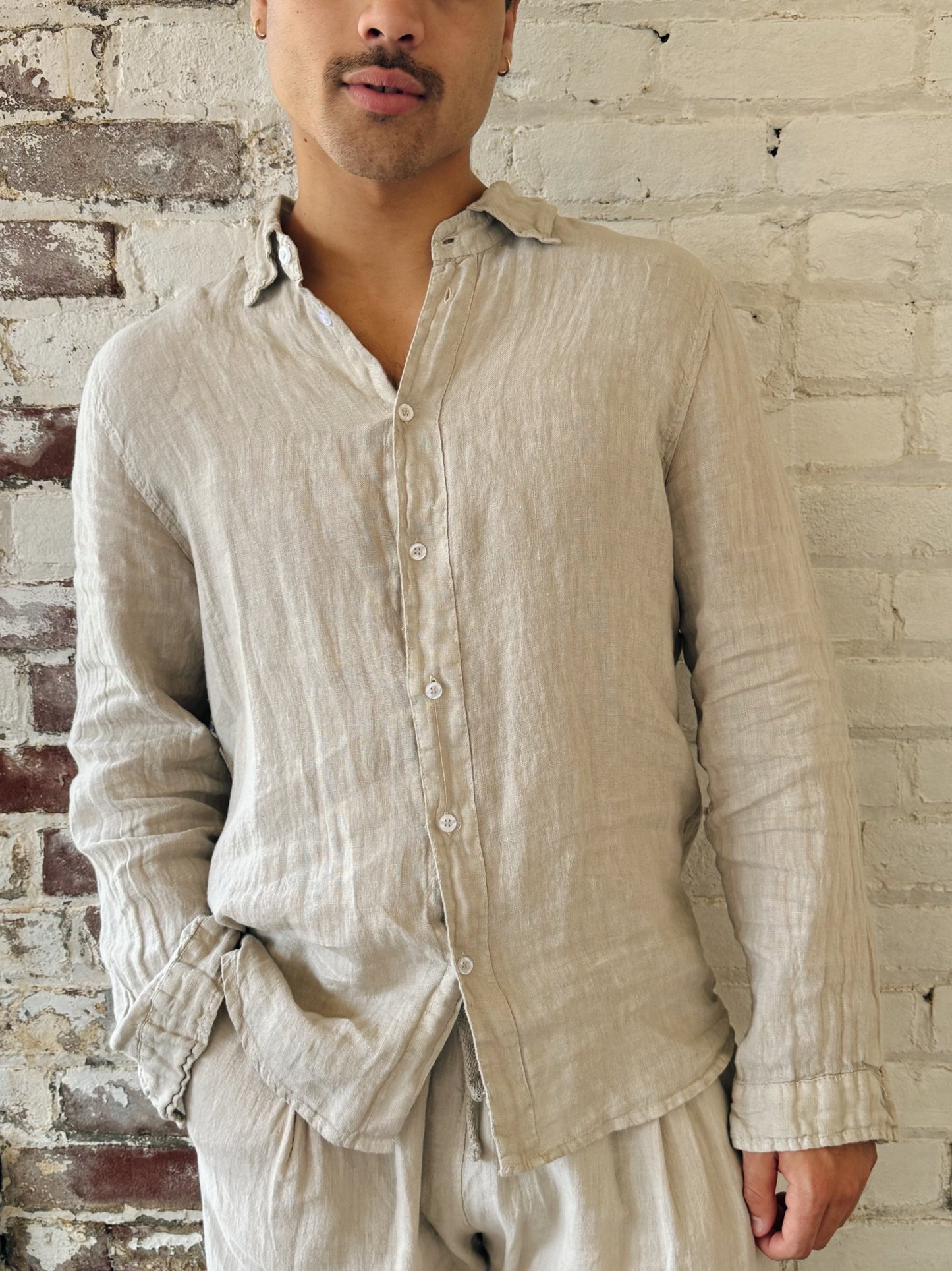 Taupe Linen Button Up