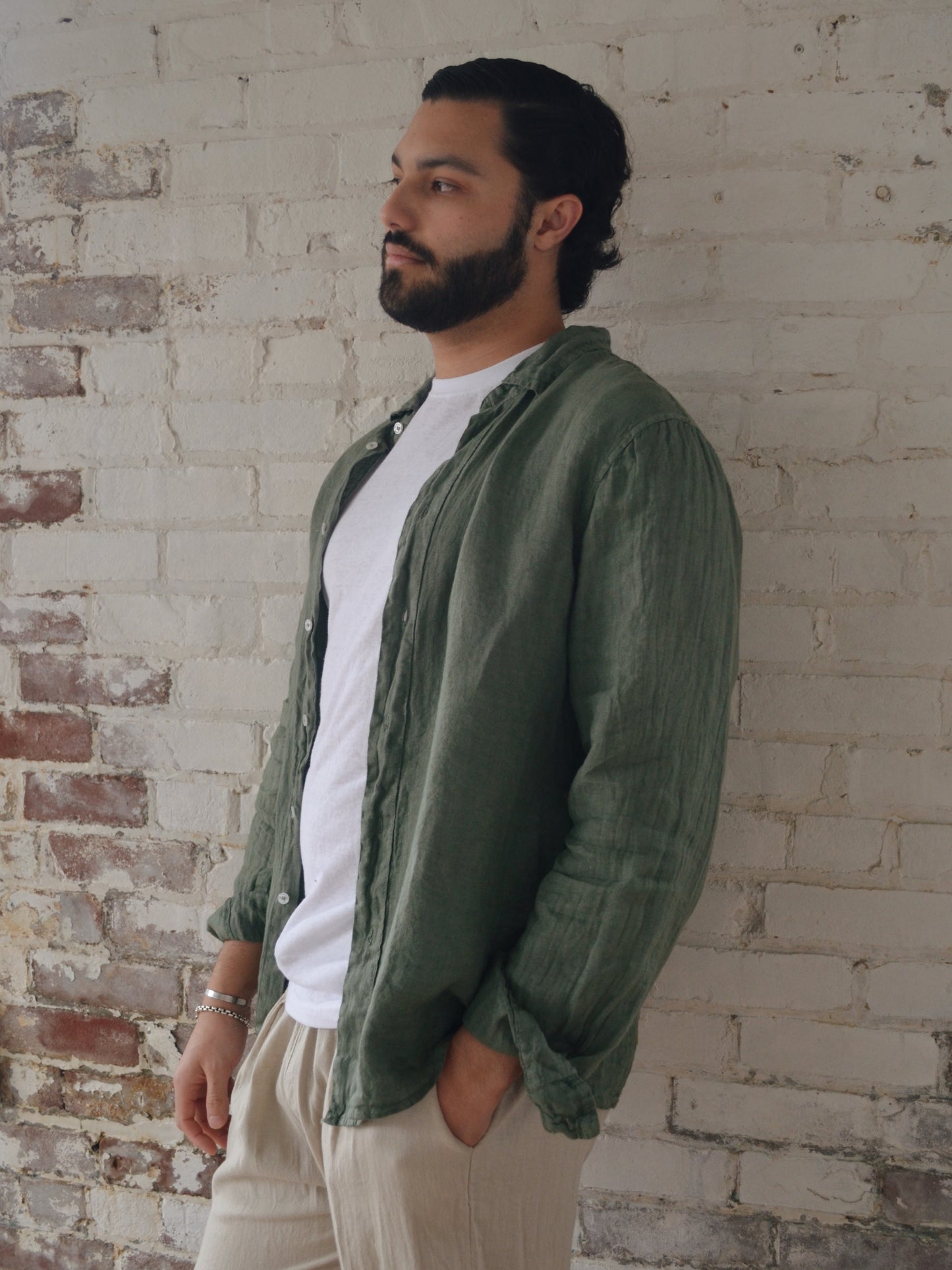 Green Linen Button Up