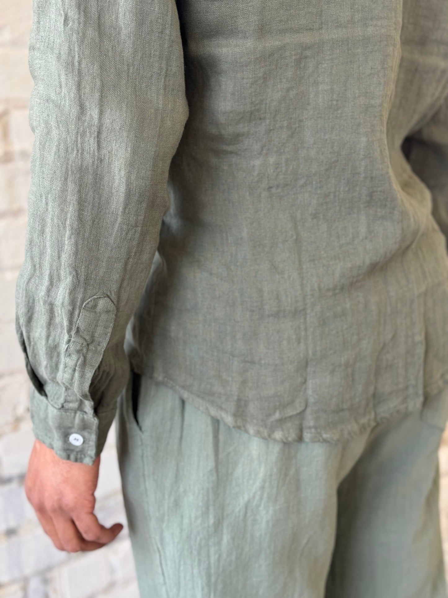 Green Linen Button Up