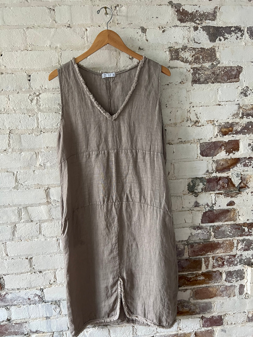 Linen V Neck Dress Fringe Edges