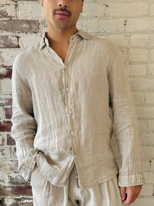 Taupe Linen Button Up