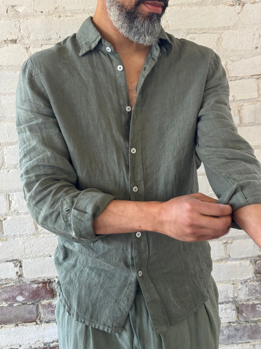 Green Linen Button Up
