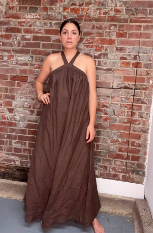 Chocolate Linen Halter Dress