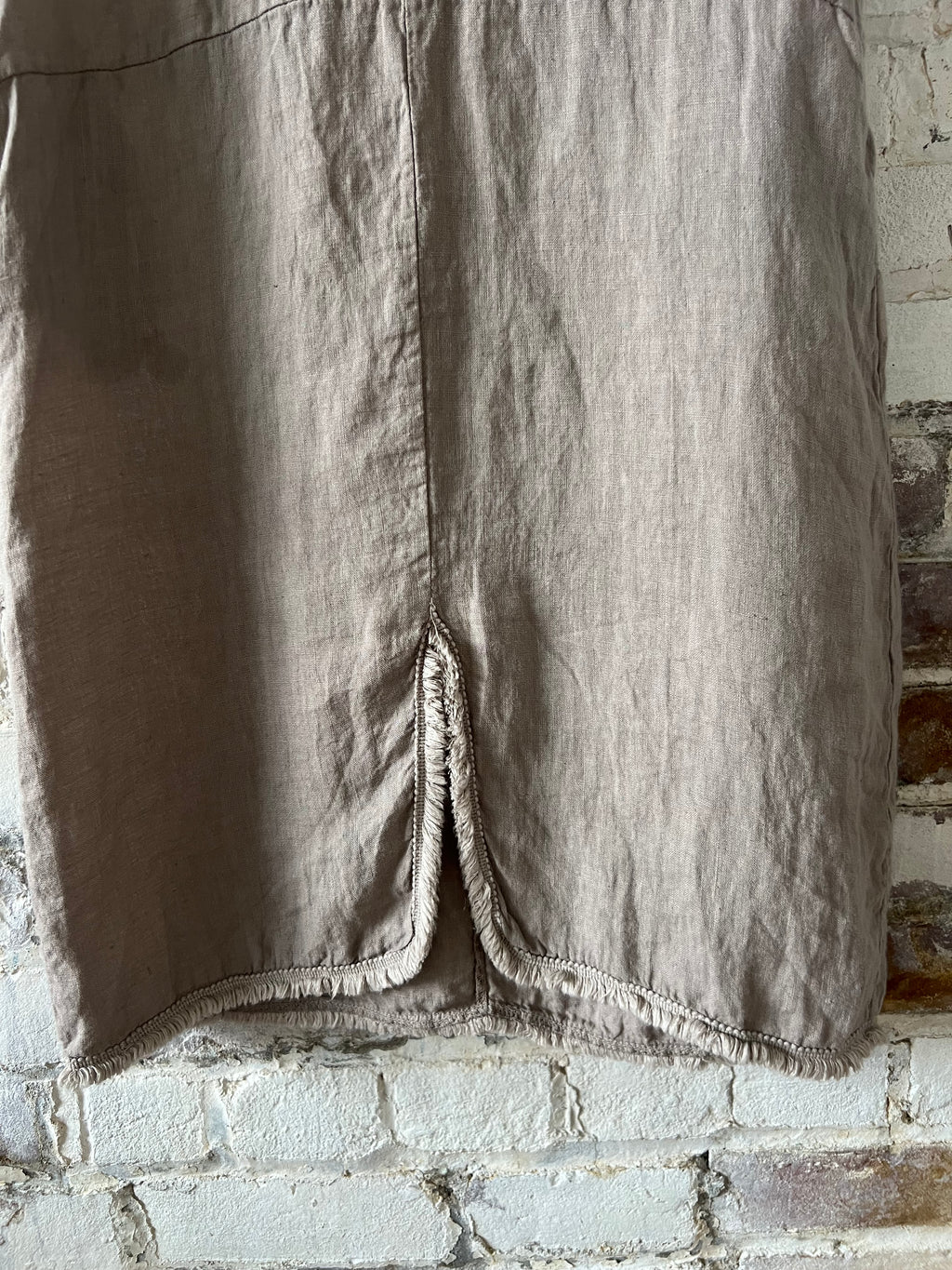 Linen V Neck Dress Fringe Edges