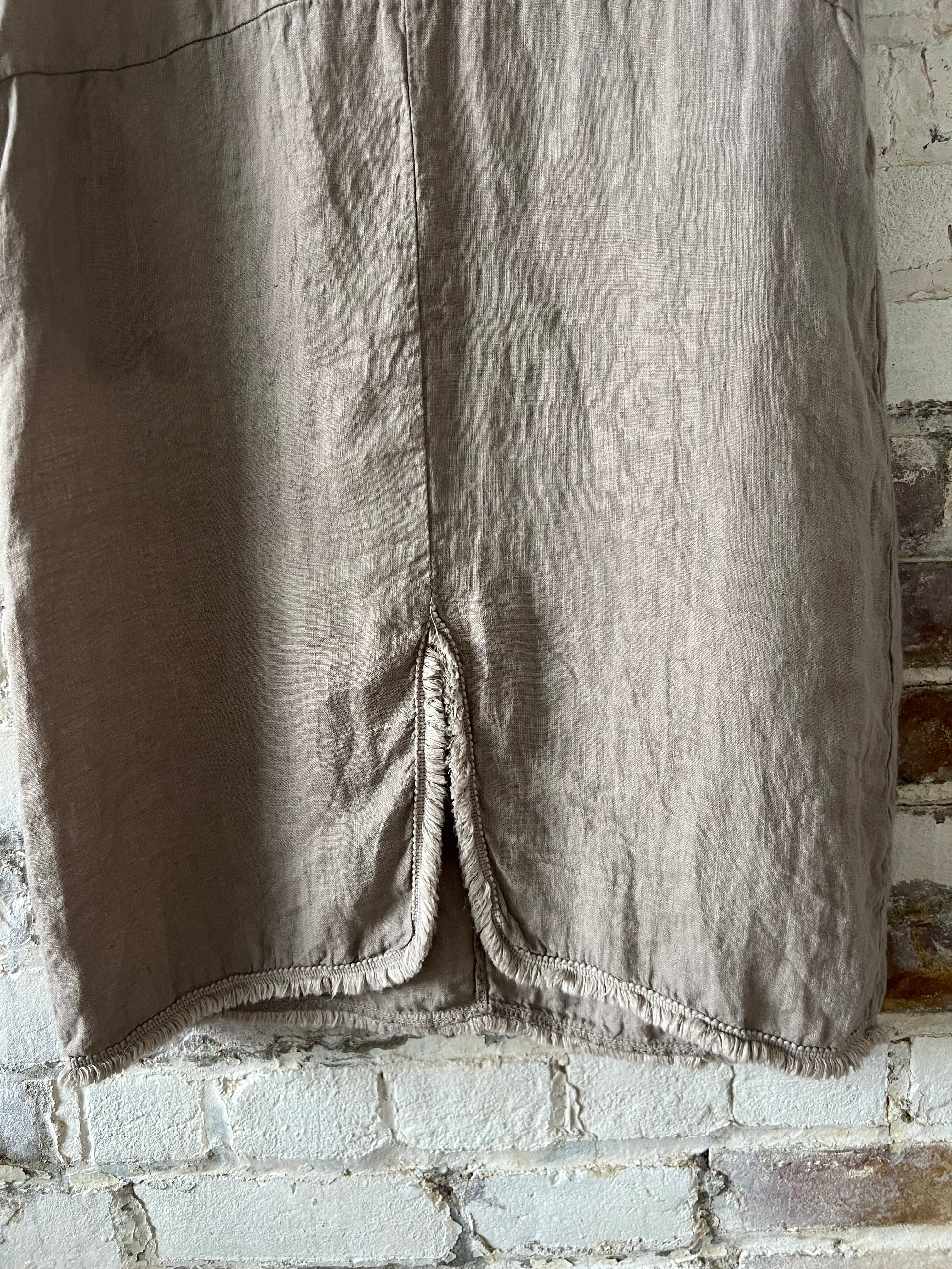 Linen V Neck Dress Fringe Edges
