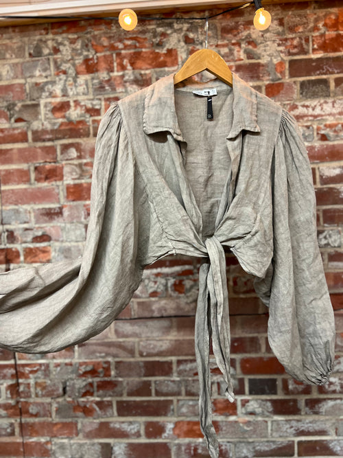 100% Linen Belle Sleeve Crop Top
