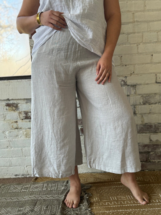 100% Italian Linen Wide Leg Pant with Pockets