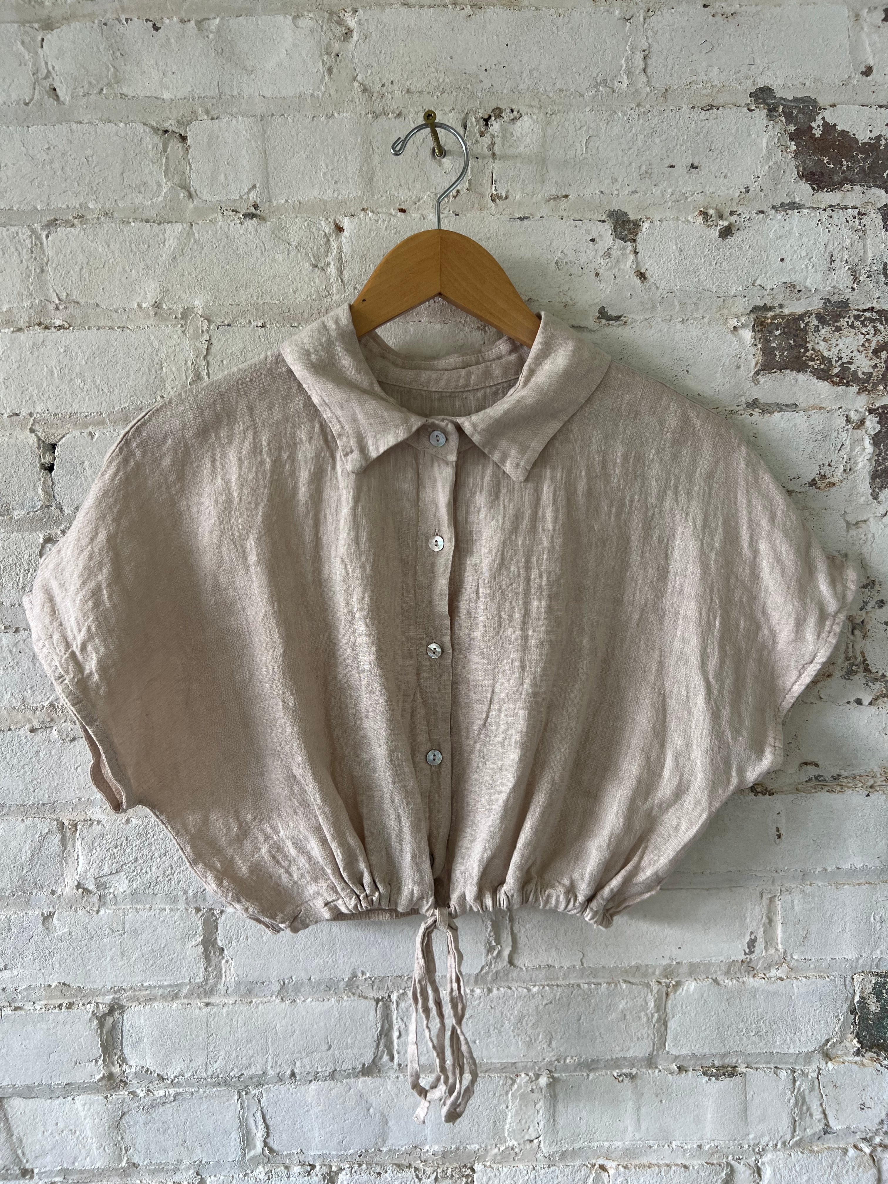 Linen Collar Button Crop