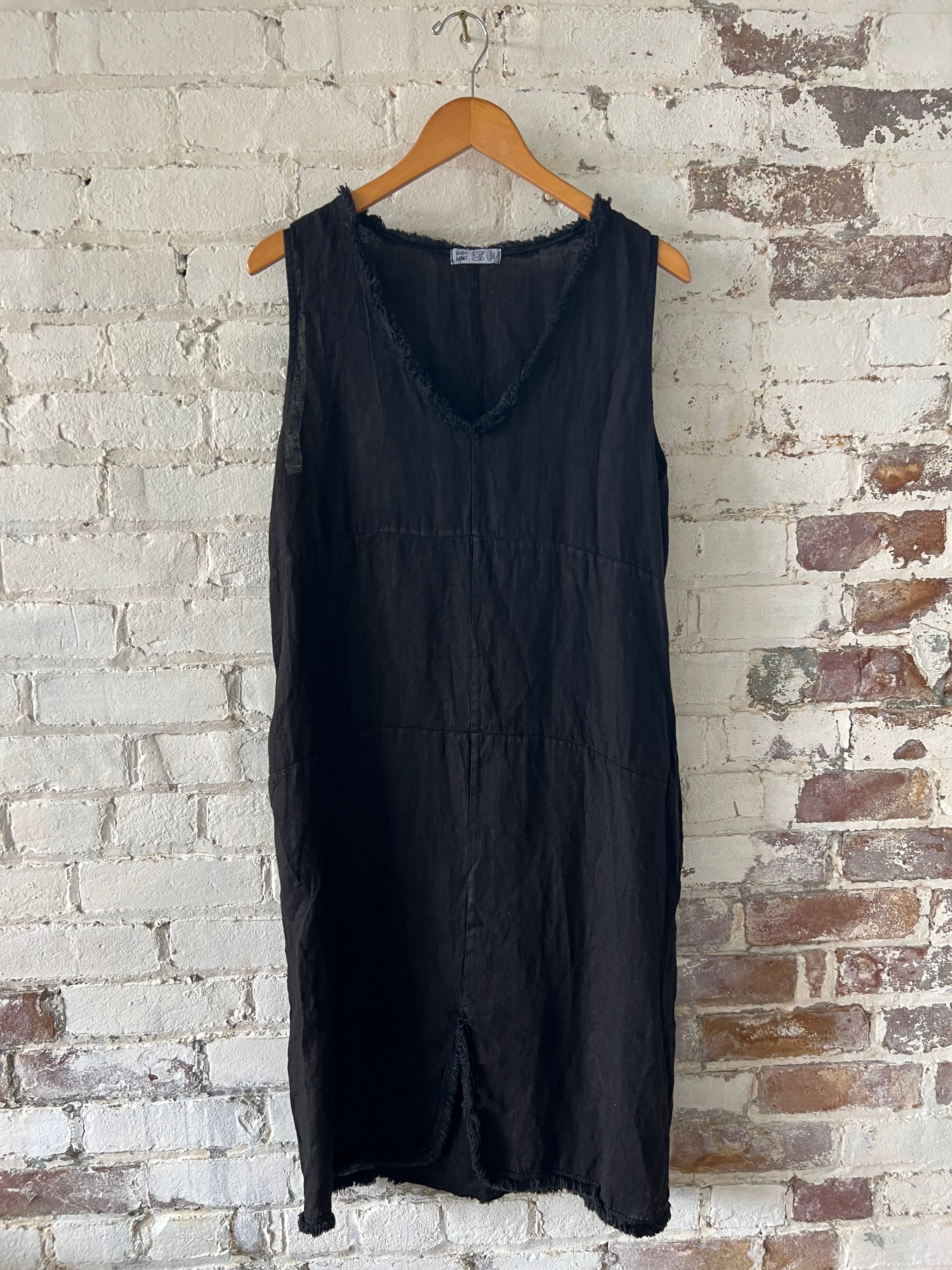 Linen V Neck Dress Fringe Edges