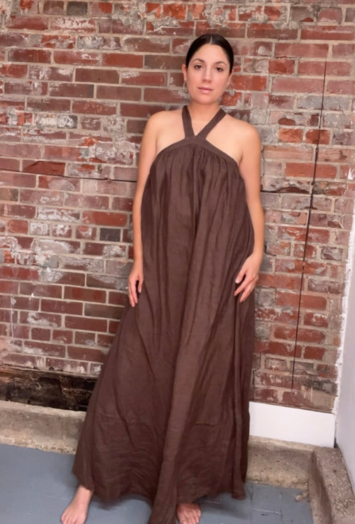 Chocolate Linen Halter Dress