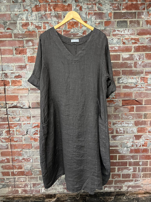 100% Linen Balloon Dress Deep Pockets