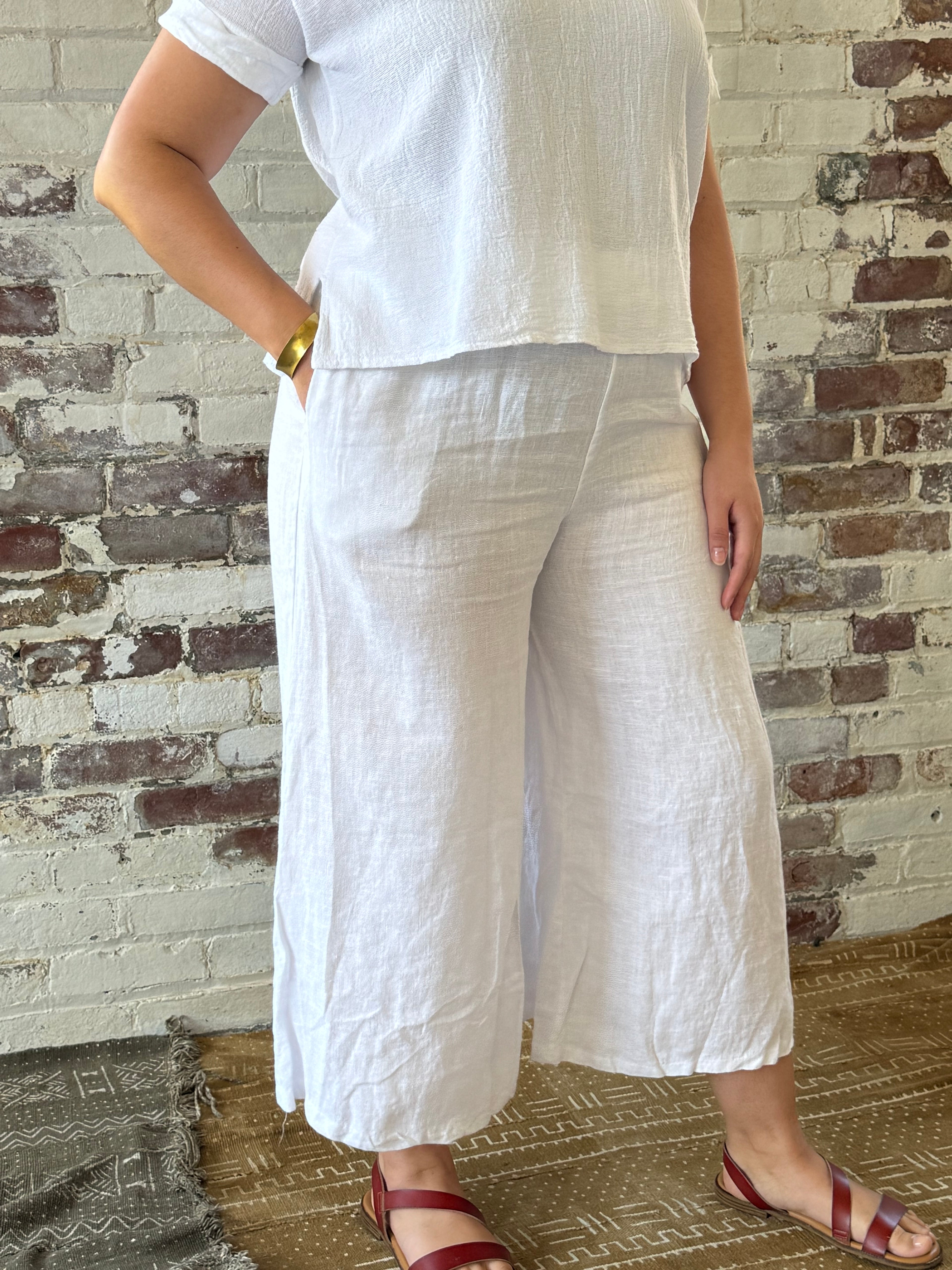 Linen Crop Wide Leg Pant with Pockets