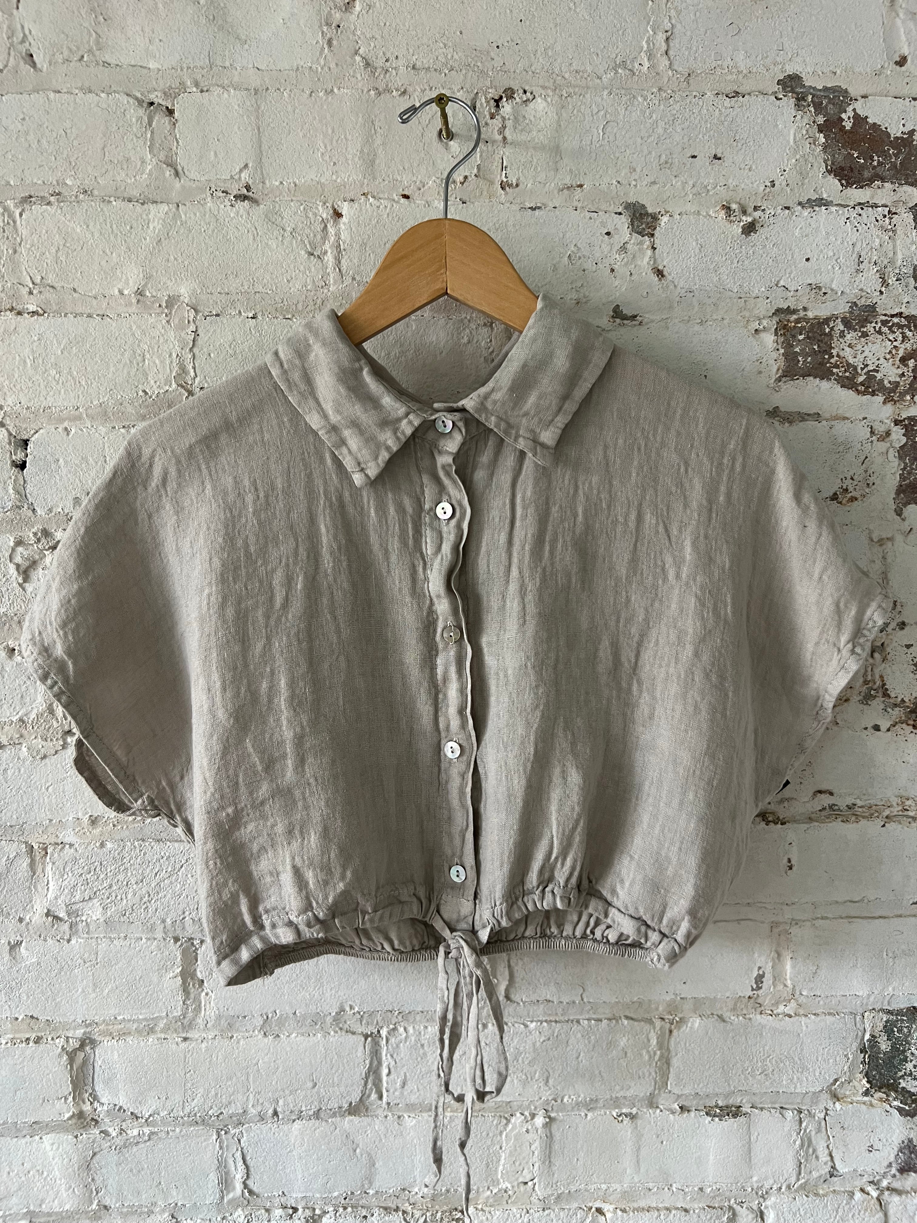 Linen Collar Button Crop