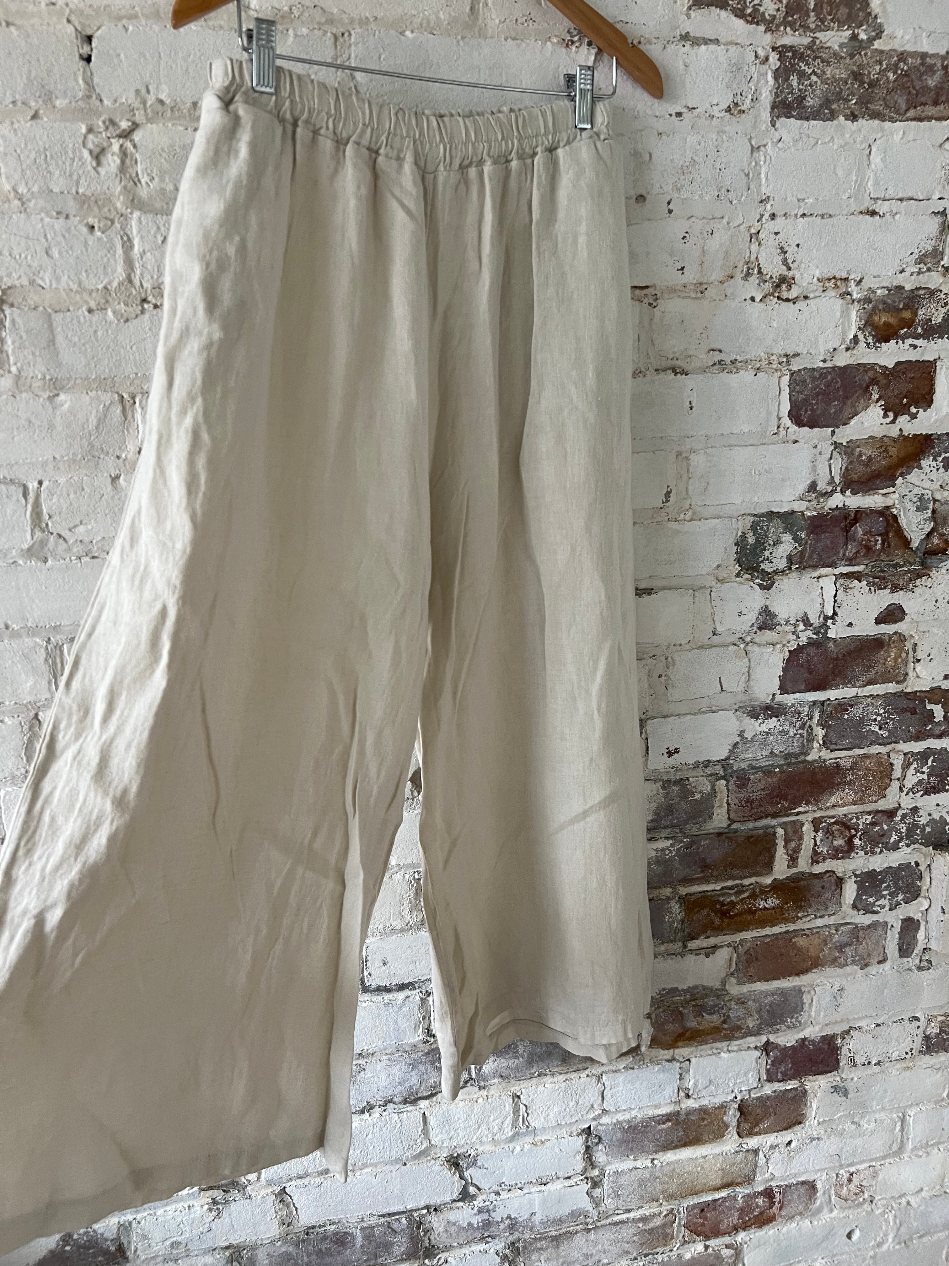 Linen Crop Wide Leg Pant with Pockets