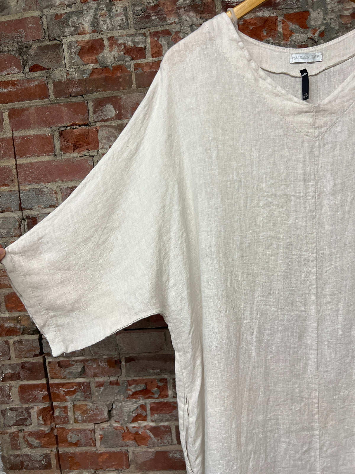 100% v-neck Linen Dress w/ pockets
