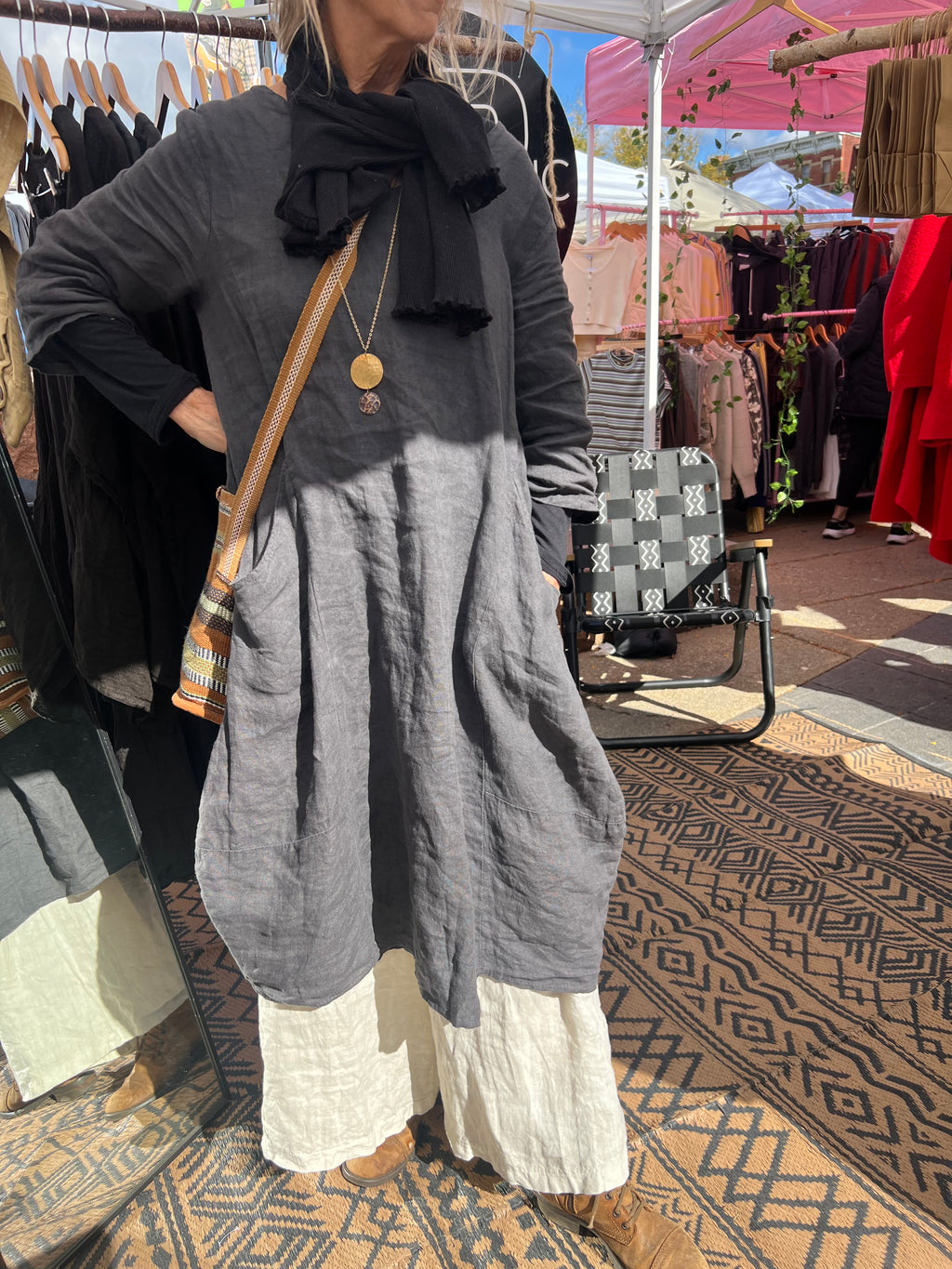 100% Linen Balloon Dress Deep Pockets